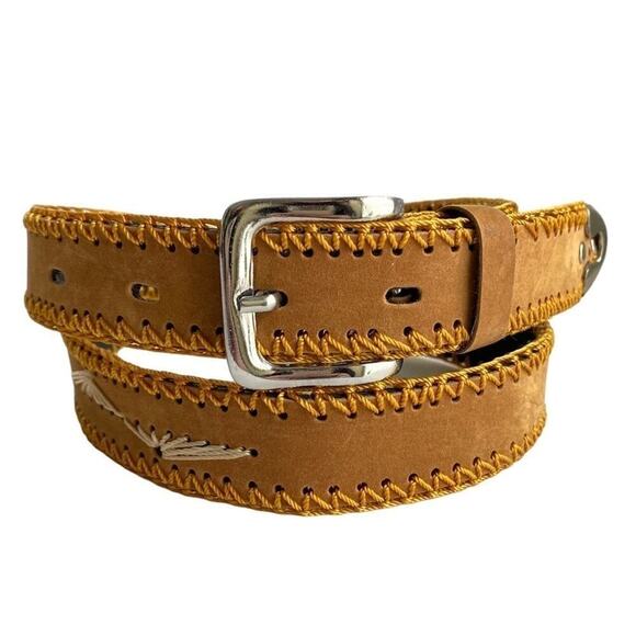 Vintage Belt Western Whipstitched Southwest Brown Faux‎ Leather Unisex Womens XL main image 6
